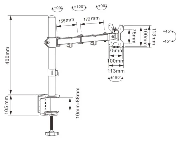 MA-D1-033 Gembird Podesivi stoni drzac za monitor jedna ruka-Produzeni, tilt, 17-32 max.9kg(MA-D1-01 Slika 2