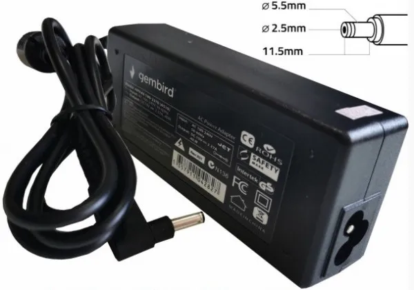 NPA65-190-3420 (AS12) Gembird punjac za laptop 65W-19V-3.42A, 5.5x2.5mm black (Alt=AS16) Slika 1