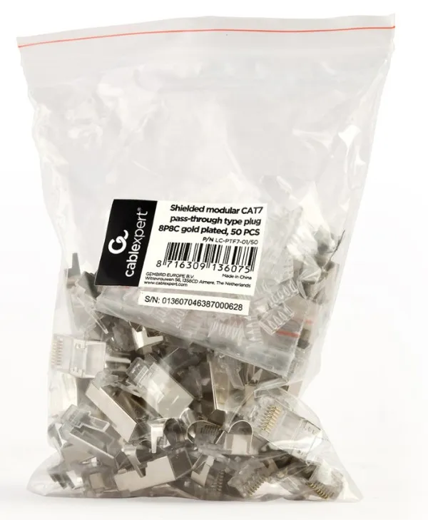 LC-PTF7-01/50 Gembird Zasticeni modularni CAT7 prolazni utikac 15u pozlacen, FTP, SFTP, 50 kom. Slika 4