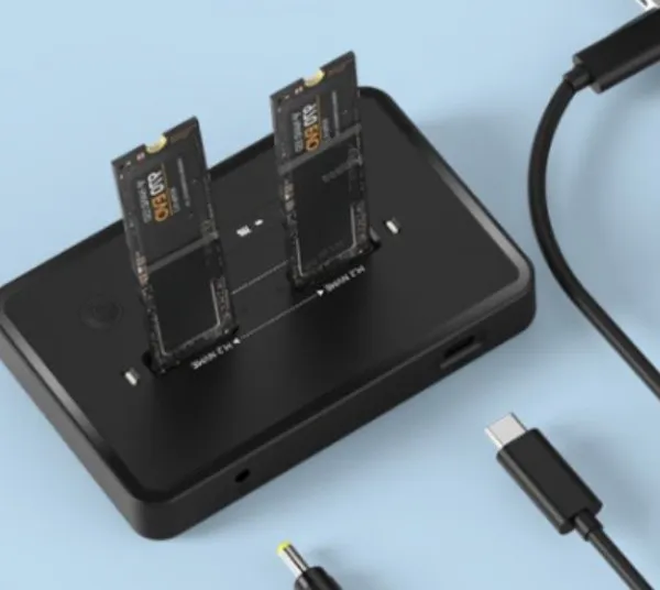 DD2-U3M2 Gembird Desktop doking stanica sa dva USB Type-C M.2 NVME (i SATA) SSD ureðaja, crna Slika 1