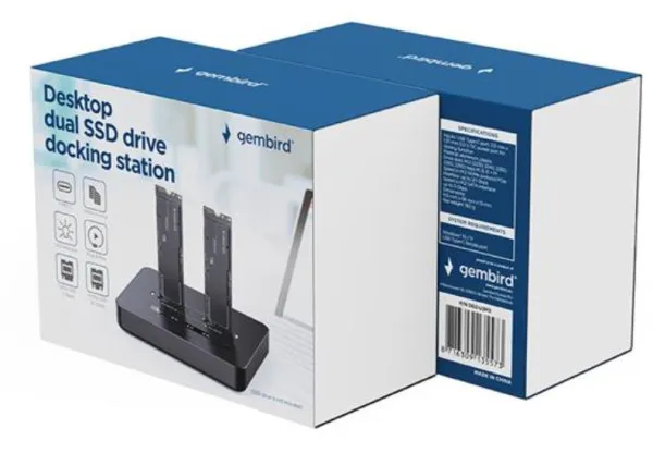 DD2-U3M2 Gembird Desktop doking stanica sa dva USB Type-C M.2 NVME (i SATA) SSD ureðaja, crna Slika 2