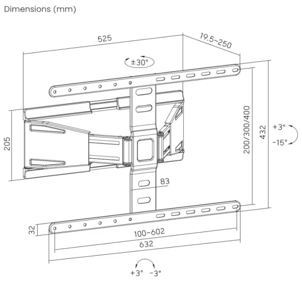 WM-90ST-02 Gembird TV nosac okretanje/tilt 43-90 VESA max.60x40cm, max 50kg, drzac Slika 6