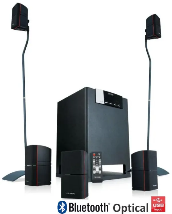 Microlab X15BT Aktivni drveni zvucnici 5.1 sistem 170W RMS (90W+2*16W) 3,5mm, Bluetooth, optical,mic Slika 6
