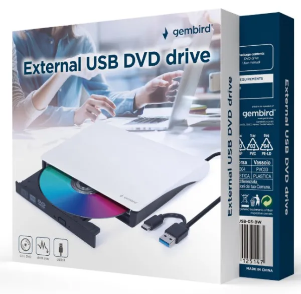 DVD-USB-031-BW Gembird eksterni USB CD/DVD drive Citac-rezac, USB 3.1 + USB-C, black-white Slika 3
