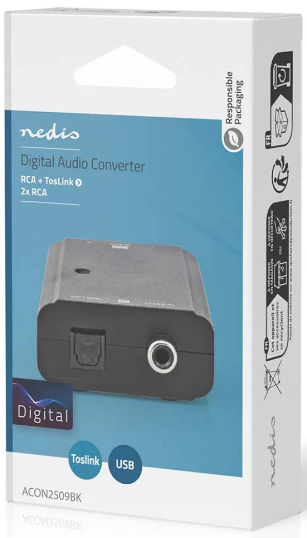 NEDIS ACON2509BK ,Digitalni audio konvertor, 2-smerni, 1x S/PDIF (RCA) zenski, 1x Toslink zenski, audio Slika 9