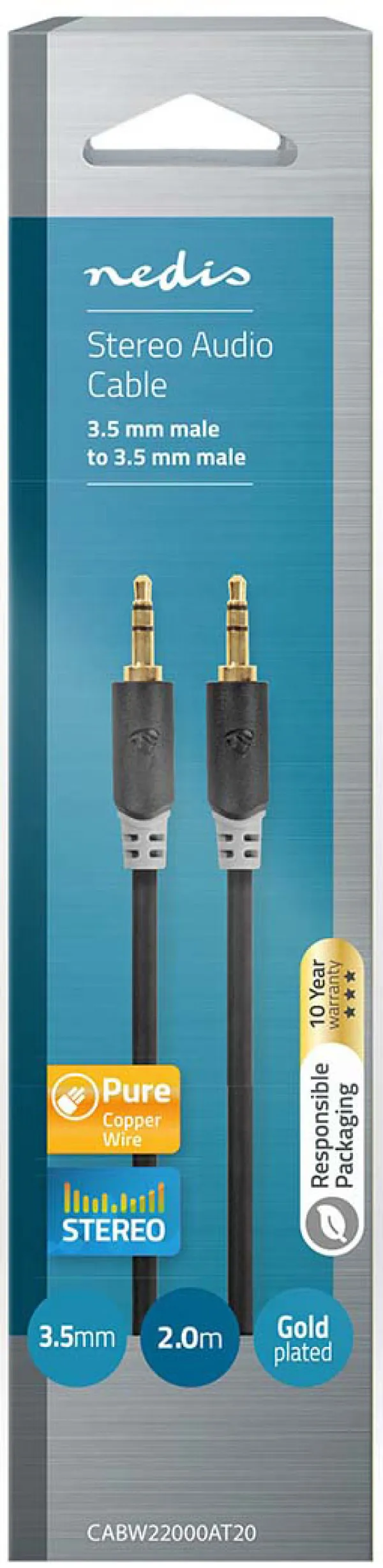 NEDIS CABW22000AT20, Stereo kabl, 3,5 mm muški na 3,5 mm muški, Pozlac´eni, 2,00 m, Antracit Slika 3