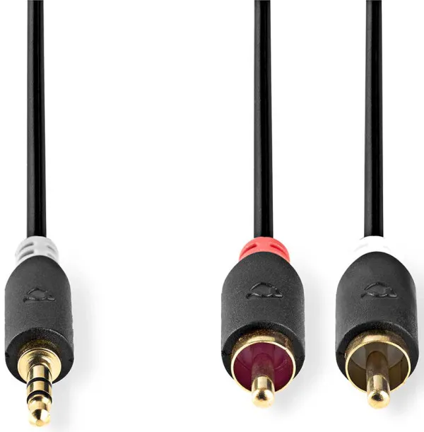 NEDIS CABW22200AT10, Stereo audio kabl, 3,5 mm muški, 2x RCA muški, Pozlaceni, 1,00 m, Antracit Slika 2