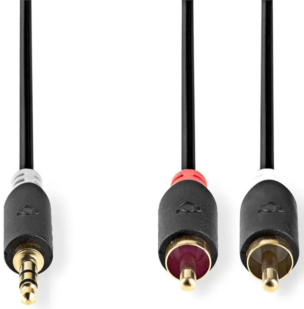 NEDIS CABW22200AT100, Stereo audio kabl 3,5 mm muški, 2x RCA muški, Pozlaceni, 10,0 m, Antracit Slika 3