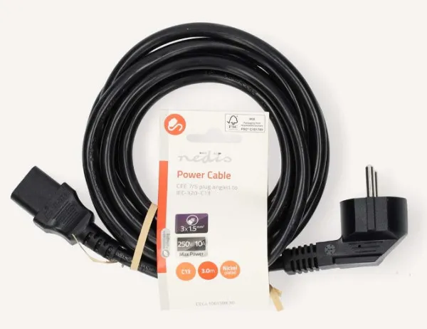 NEDIS CEGL10015BK30 kabl sa uzemljenjem muški, IEC-320-C13, Ugaoni, 3m, Okrugli, PVC, Crni (PC-186) Slika 2