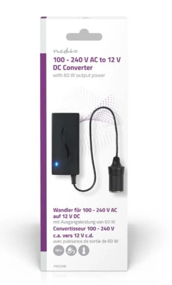 NEDIS POCO100 DC konverter sa 230V AC 50 Hz na 12V DC Cigar uticnica, 60W, Utikaè sa uzemljenjem, Crna Slika 3