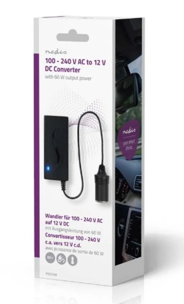 NEDIS POCO100 DC konverter sa 230V AC 50 Hz na 12V DC Cigar uticnica, 60W, Utikaè sa uzemljenjem, Crna Slika 4