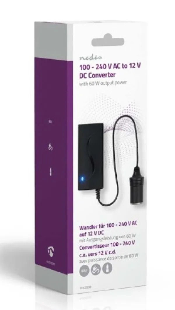 NEDIS POCO100 DC konverter sa 230V AC 50 Hz na 12V DC Cigar uticnica, 60W, Utikaè sa uzemljenjem, Crna Slika 5