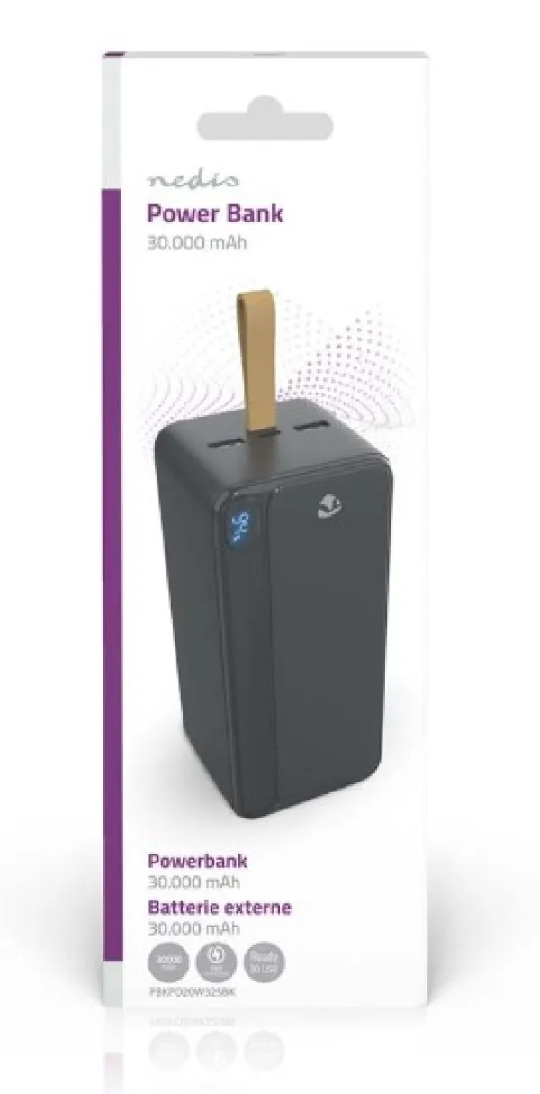 NEDIS PBKPD20W325BK Powerbank, 30000mAh, 1xUSB-C, 2xUSB-A, PD3.0 20W, Lithium-Polymer, Display Slika 2