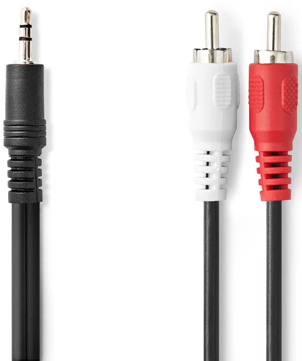 NEDIS CAGB22200BK100, Stereo audio kabl, 3,5 mm muški, 2x RCA muški, Niklovani, 10,0 m, Crni Slika 3