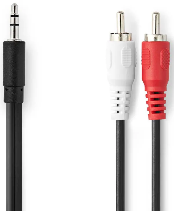 NEDIS CAGB22200BK50, Stereo audio kabl, 3,5 mm muški, 2x RCA muški, Niklovani, 5,00 m, Crni Slika 2