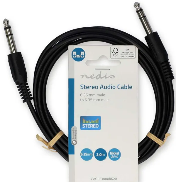 NEDIS CAGL23000BK20, Stereo audio kabl, 6,35 mm muški, Niklovani, 2,00 m, Crni Slika 2