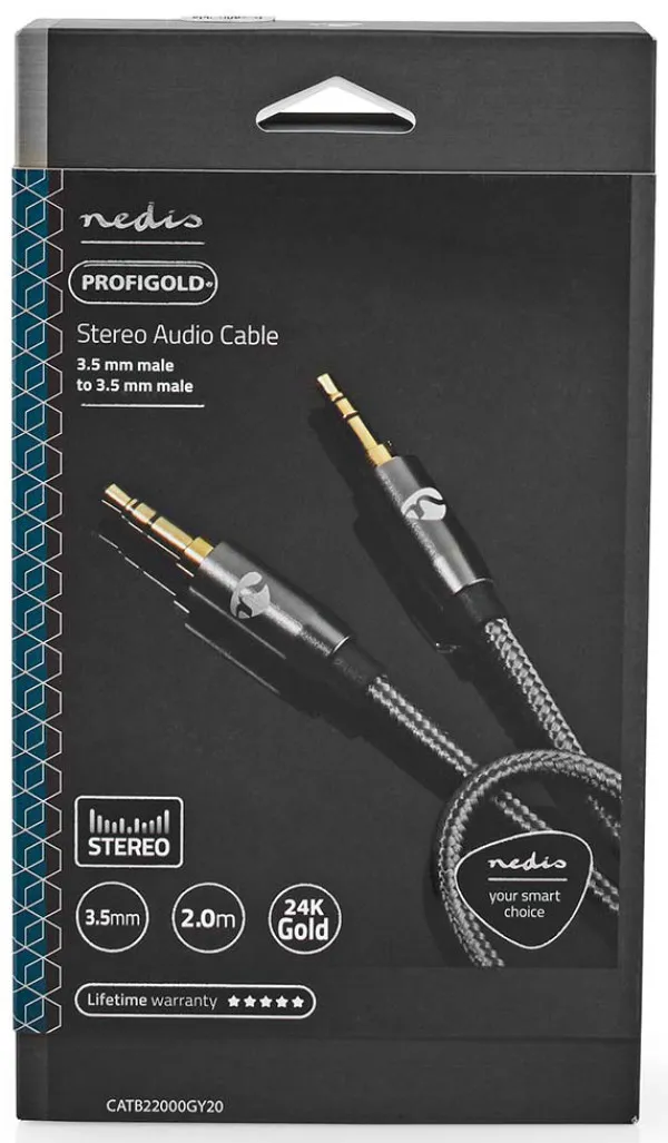 NEDIS CATB22000GY20, Stereo audio kabl, 3,5 mm muški, 3,5 mm muški, Pozlaceni, 2,00 m, Okrugli, Sivi Slika 5