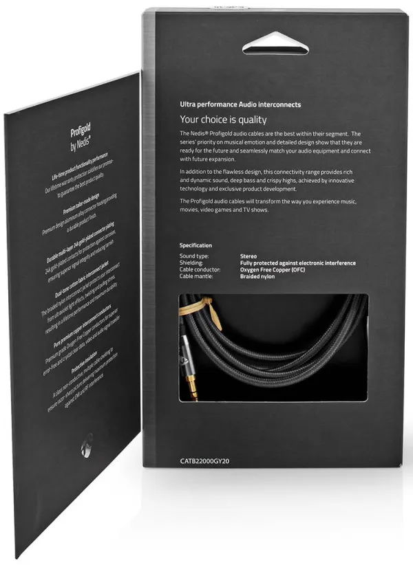 NEDIS CATB22000GY20, Stereo audio kabl, 3,5 mm muški, 3,5 mm muški, Pozlaceni, 2,00 m, Okrugli, Sivi Slika 6
