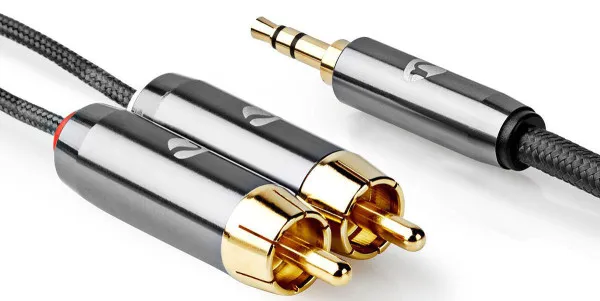 NEDIS CATB22200GY20, Stereo audio kabl, 3,5 mm muški, 2x RCA muški, Pozlaceni, 2,00 m, Okrugli, Sivi Slika 3