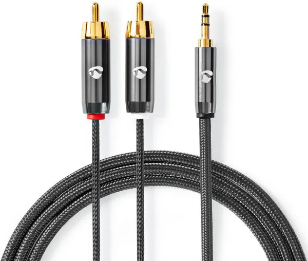NEDIS CATB22200GY20, Stereo audio kabl, 3,5 mm muški, 2x RCA muški, Pozlaceni, 2,00 m, Okrugli, Sivi Slika 6