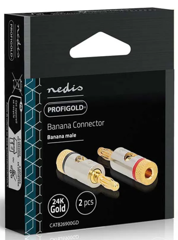 NEDIS CATB26900GD, Banana konektor, Ravni, Muški, Pozlaceni, Preènik kablovskog ulaza: 3,0 mm, 2kom Slika 3