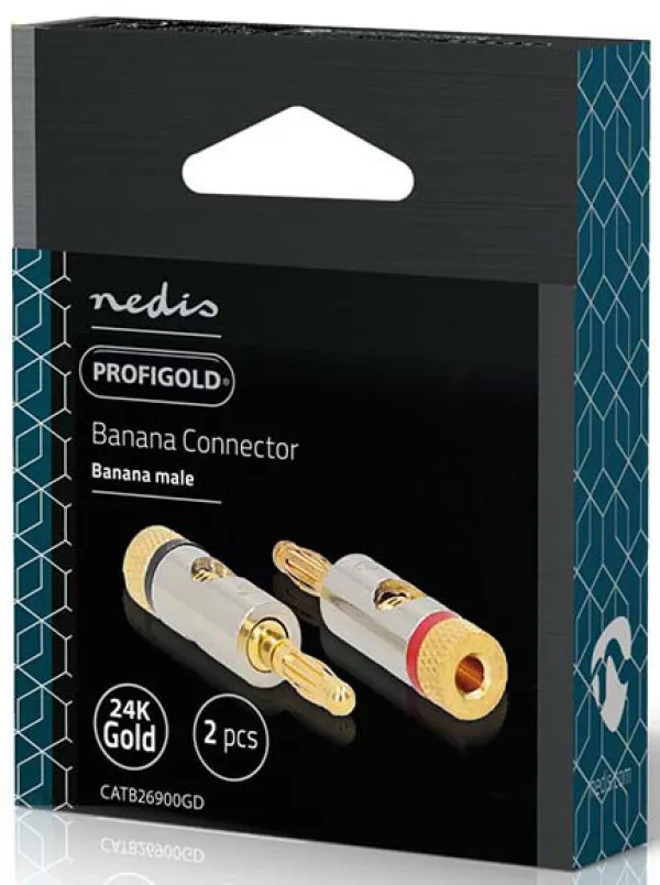 NEDIS CATB26900GD, Banana konektor, Ravni, Muški, Pozlaceni, Preènik kablovskog ulaza: 3,0 mm, 2kom Slika 2