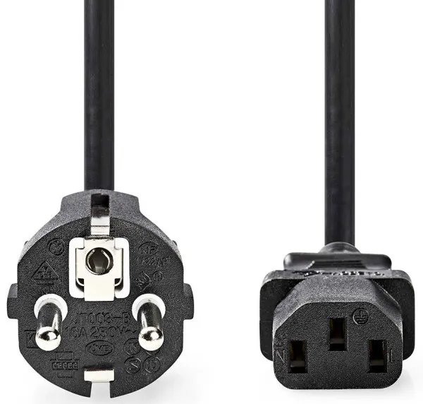 NEDIS CEGL10030BK20, Kabl za napajanje, Utikaè sa uzemljenjem muški, IEC-320-C13, Niklovani, 2,00 m, PVC Slika 3