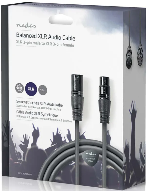 NEDIS COTG15010GY100, Balansirani audio kabl, XLR 3-pinski muški, XLR 3-pinski ženski, Niklovani, 10,0 m, Slika 4
