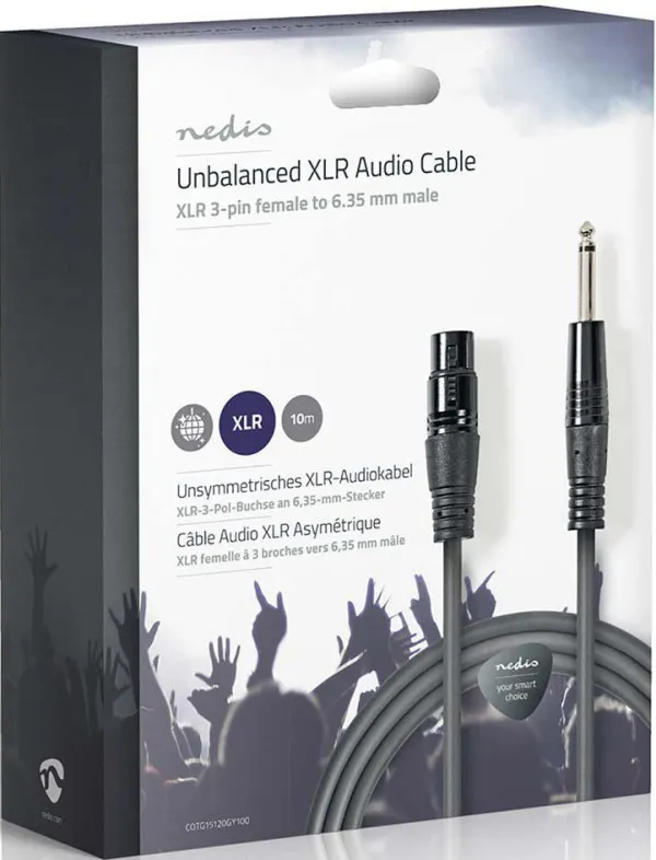 NEDIS COTG15120GY100, Nebalansirani audio kabl, XLR 3-pinski ženski, 6,35 mm muški, Niklovani, 10,0 m, PVC Slika 5