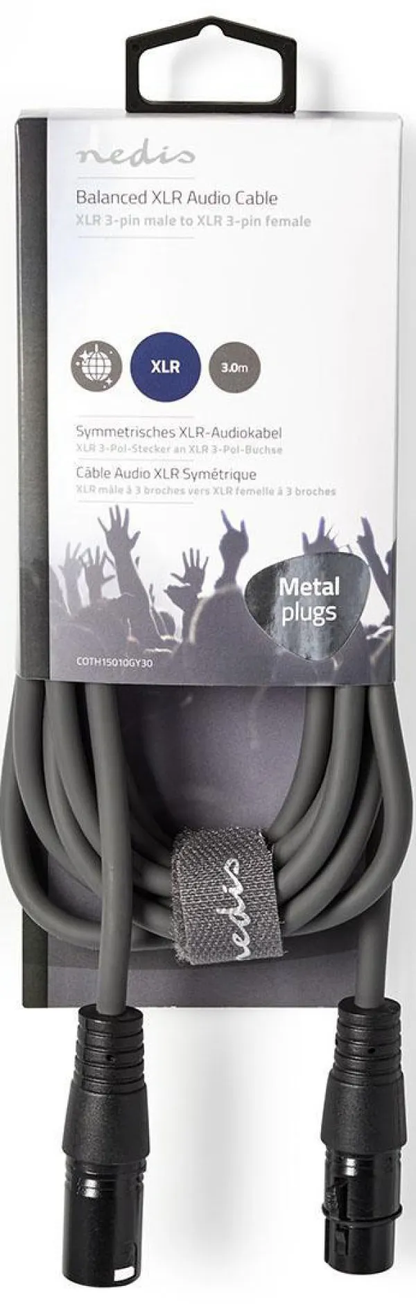 NEDIS COTH15010GY30, Balansirani audio kabl, XLR 3-pinski muški, XLR 3-pinski ženski, Niklovani, 3,00 m Slika 3