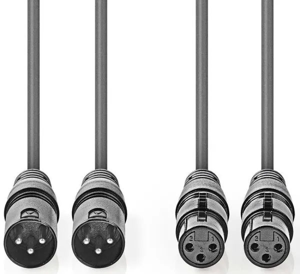 COTH15030GY05, Balansirani audio kabl, 2x XLR 3-pinski muški, 2x XLR 3-pinski ženski,Niklovani, 0,5m Slika 3