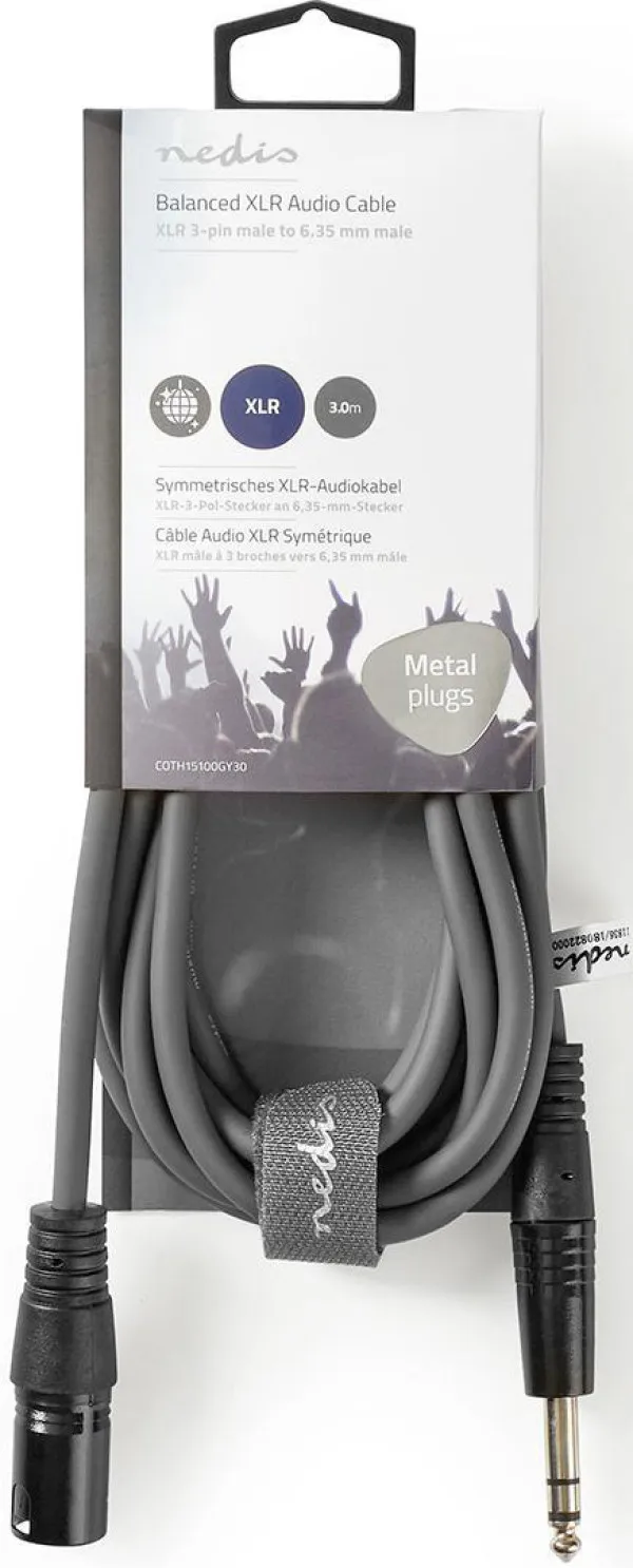 NEDIS COTH15100GY30, Balansirani audio kabl, XLR 3-pinski muški, 6,35 mm muški, Niklovani, 3,00 m, PVC Slika 2