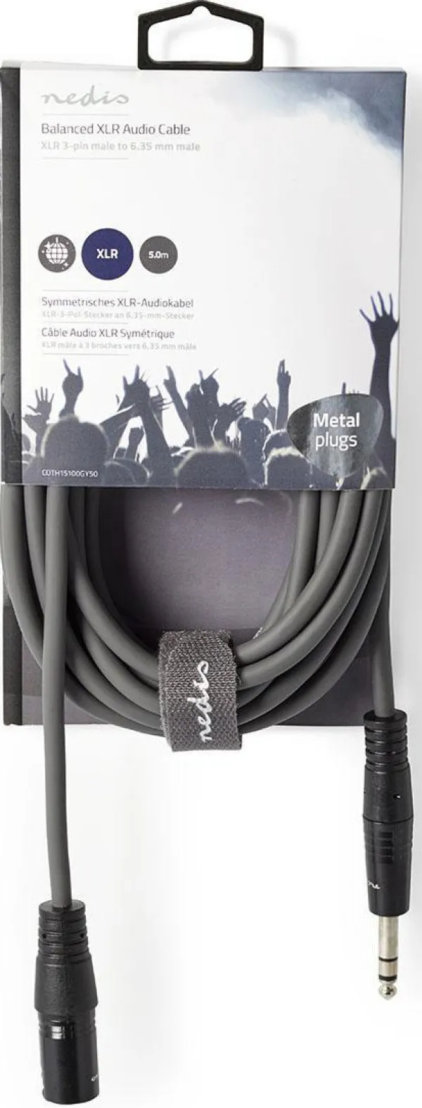 NEDIS COTH15100GY50, Balansirani audio kabl, XLR 3-pinski muški, 6,35 mm muški, Niklovani, 5,00 m, PVC Slika 2