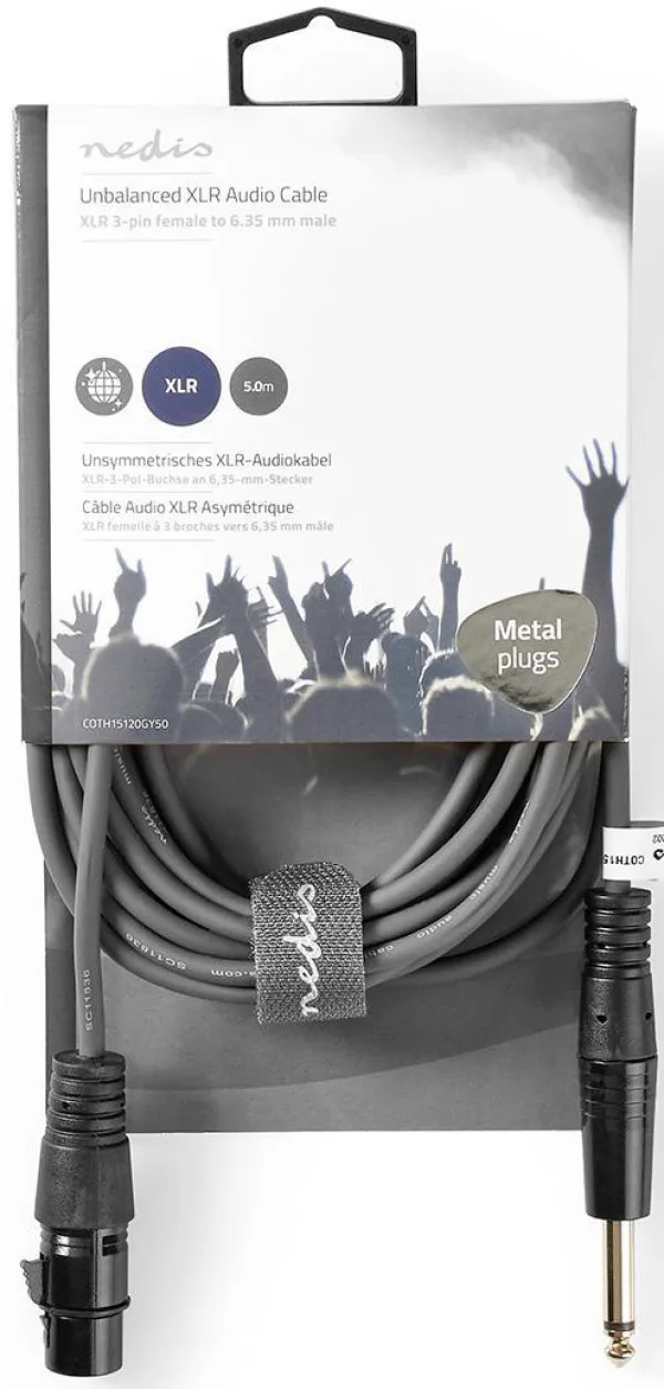 NEDIS COTH15120GY50, Nebalansirani audio kabl, XLR 3-pinski ženski, 6,35 mm muški, Niklovani, 5,00 m, PVC Slika 3