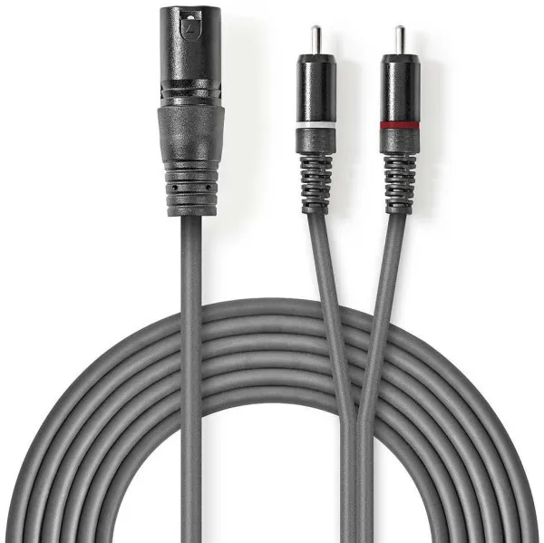 NEDIS COTH15200GY15, Balansirani audio kabl, XLR 3-pinski muški, 2x RCA muški, Niklovani, 1,50 m, PVC Slika 2