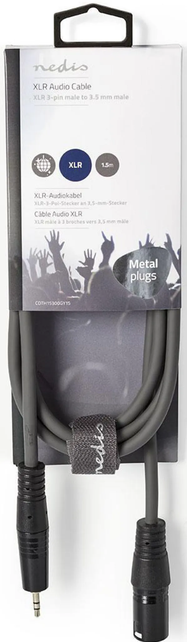 NEDIS COTH15300GY15, Balansirani audio kabl, XLR 3-pinski muški, 3,5 mm muški, Niklovani, 1,50 m, PVC Slika 2