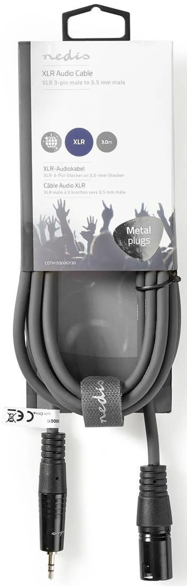 NEDIS COTH15300GY30, Balansirani audio kabl, XLR 3-pinski muški, 3,5 mm muški, Niklovani, 3,00 m, PVC Slika 3