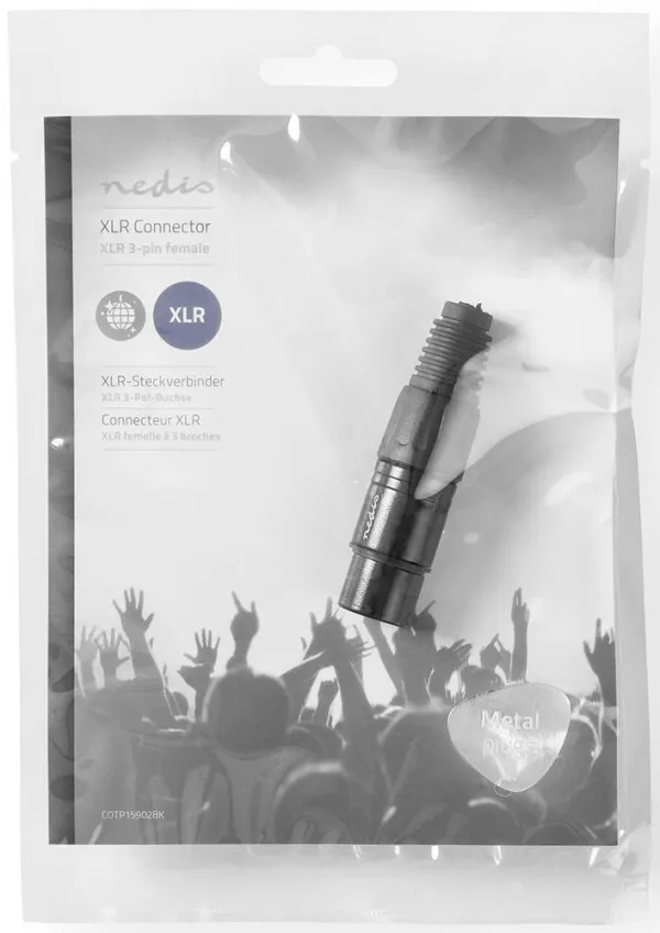 NEDIS COTP15902BK, XLR konektor, Ravni, Ženski,Niklovani, Lemljenje,Preènik kab. ulaza: 5,0 mm, Crni,1kom Slika 3