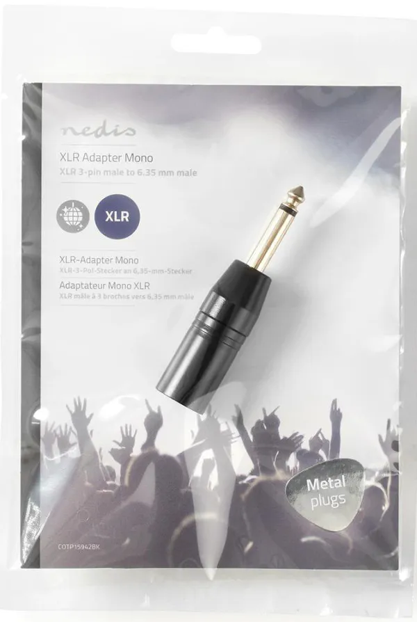 NEDIS COTP15942BK, XLR adapter, XLR 3-pinski muški, 6,35 mm muški, Niklovani, Pravi, Metalni, Crni, 1 kom Slika 4