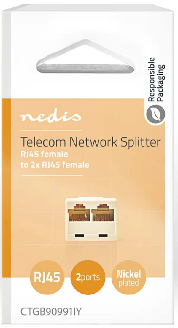 NEDIS CTGB90991IY, Tele. mrežni razdvojnik (spliter), ulaz RJ45 ženski, izlaz 2x RJ45 ženski, pozlacen, PV Slika 2