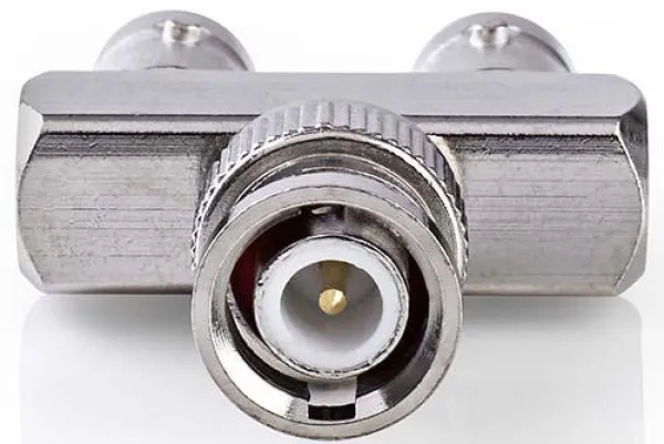 NEDIS CVGP01946ME, BNC adapter, BNC muški, 2x BNC ženski, Niklovani, 50 oma, Metal, Srebrno, 1 kom Slika 1