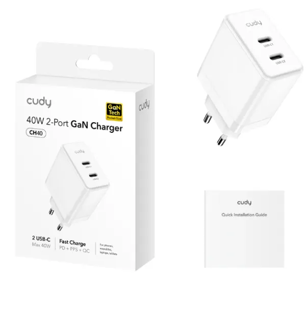 Cudy CH40_EU Brzi punjac za telefone,laptopove I tablete PD+PPS+QC, 2× USB-C , 40W Slika 7