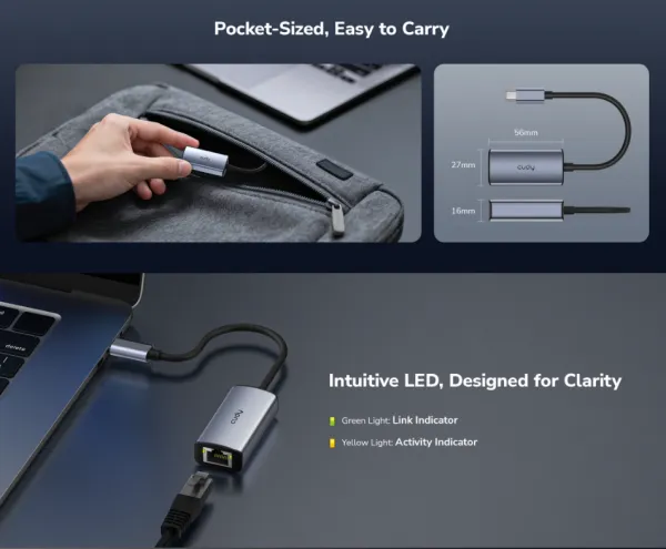 Cudy UE25C, USB-C adapter za Ethernet od 2.5 Gbps, 10/100/1000/2500 Mbps Slika 4