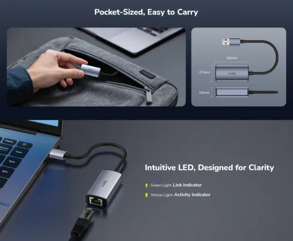 Cudy UE25A, USB-A adapter za Ethernet od 2.5 Gbps , 10/100/1000/2500 Mbps Slika 3