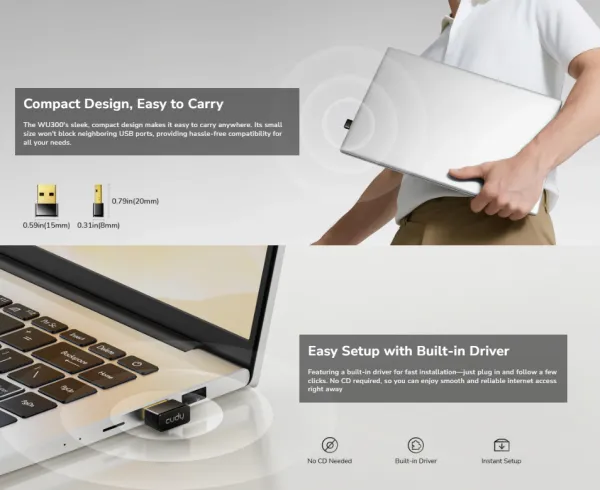 Cudy WU300, AX300 Wi-Fi 6 Nano USB adapter, 2.4 GHz, 286 Mbps Slika 4