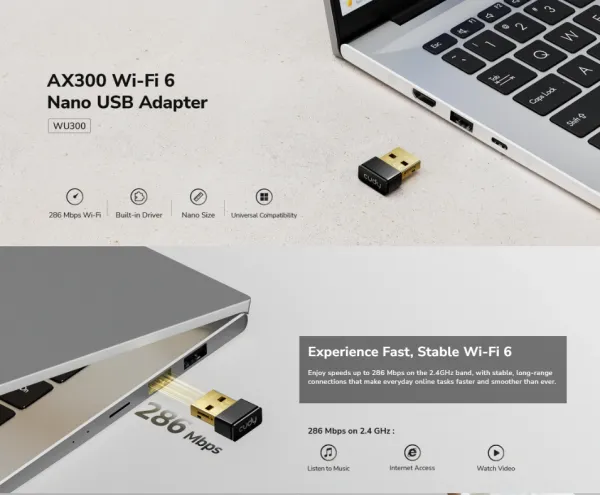Cudy WU300, AX300 Wi-Fi 6 Nano USB adapter, 2.4 GHz, 286 Mbps Slika 3