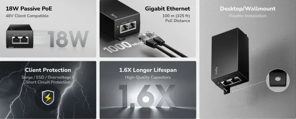 Cudy POE48-18W,Gigabitni pasivni PoE adapter,10/100/1000 Mbps Slika 2