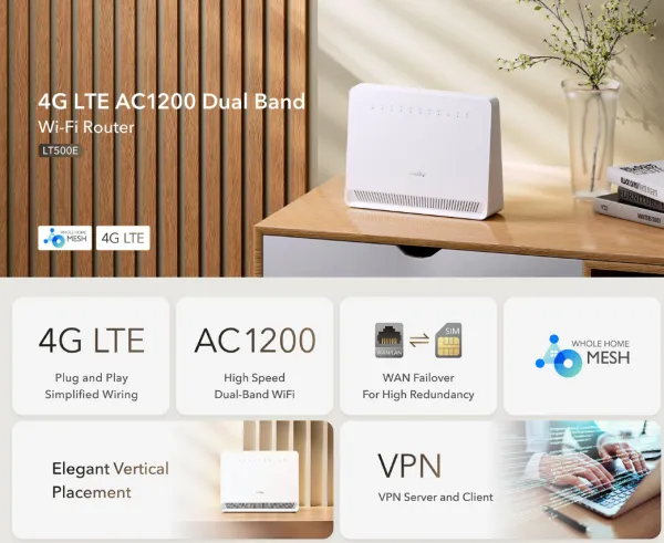 Cudy LT500E,4G AC1200 Wi-Fi Router, 867 Mbps + 300 Mbps Wi-Fi,Cat.4 up to 150Mbps Slika 5