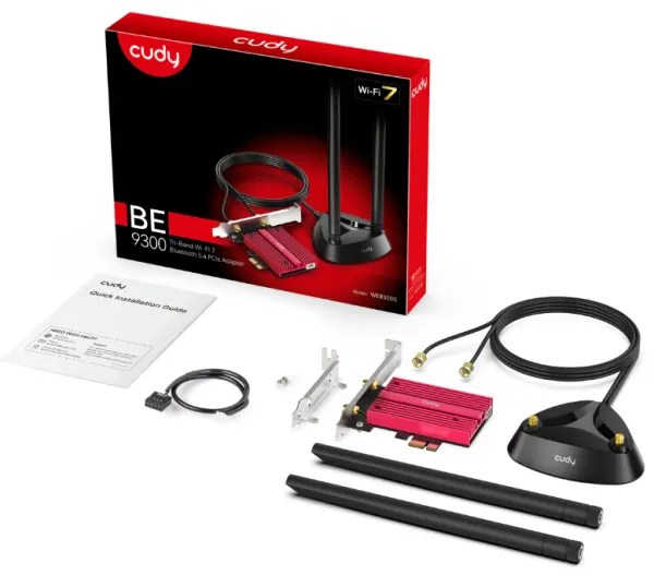 Cudy WE9300S,BE9300 Wi-Fi 7 Bluetooth 5.4 PCI-E Adapter,5.7 Gbps + 2.8 Gbps + 688 Mbps WiFi Slika 2