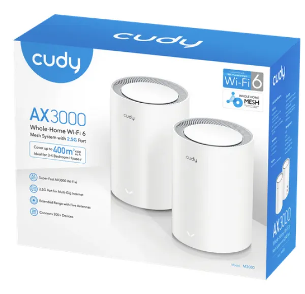 Cudy M3000 2-Pack,AX3000 2.5G Mesh Wi-Fi 6 System White,4-Stream Dual-Band, 2402 Mbps + 574 Mbps Slika 5